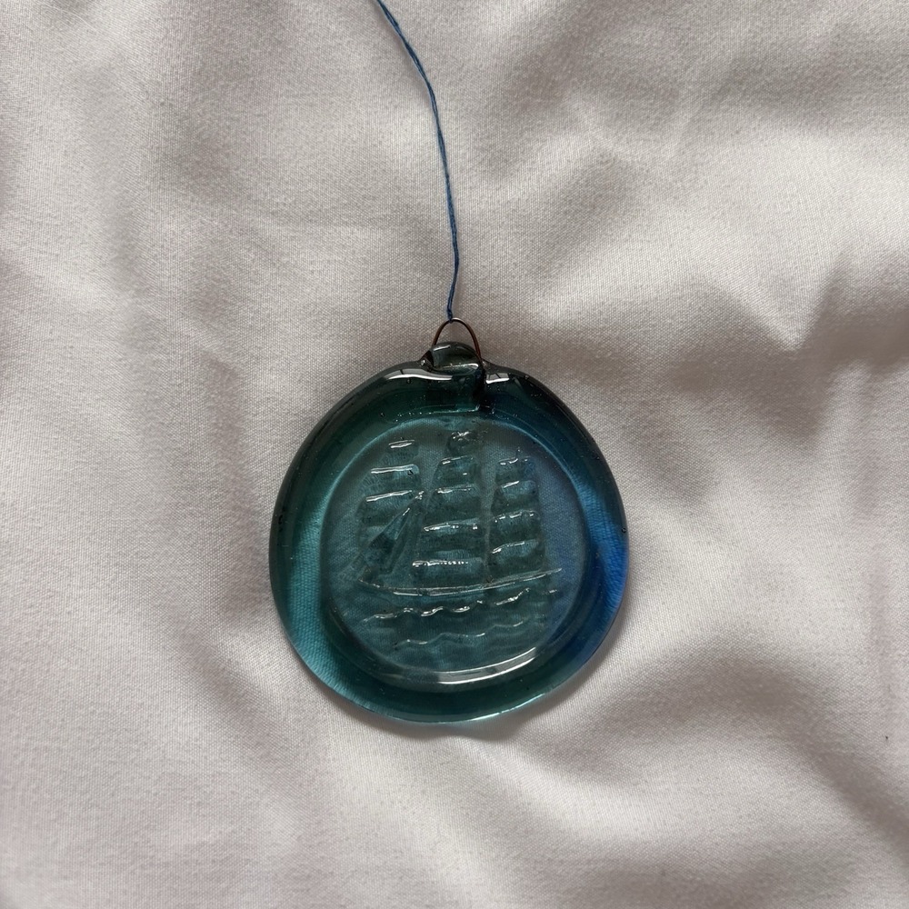 Vintage Sun Catcher Nautical Theme Blue Boat Sailboat Beach Summer 80s 90s